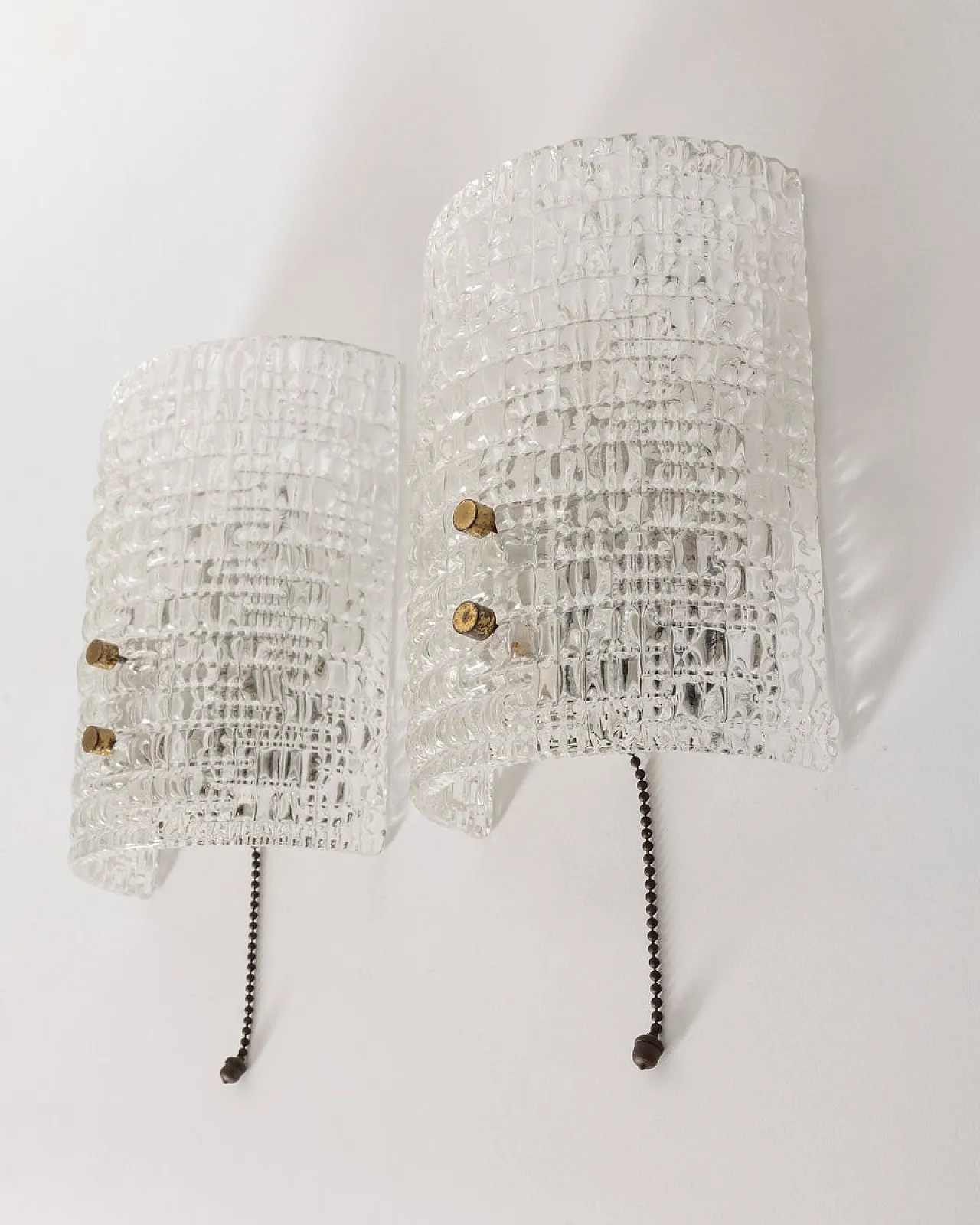 Pair of crystal and brass wall lamps, 1960s 2