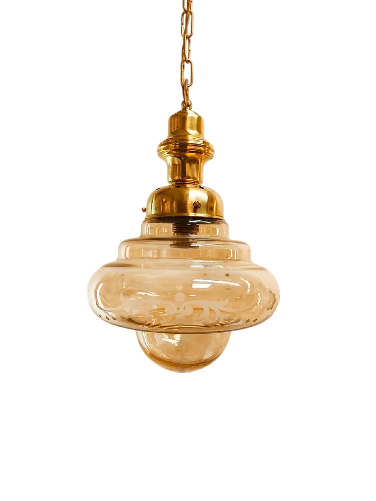 Lanterna in ottone e vetro ambrato, anni '50 9