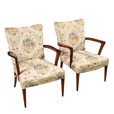 Pair of Italian Mid-century beech armchairs, 20th century