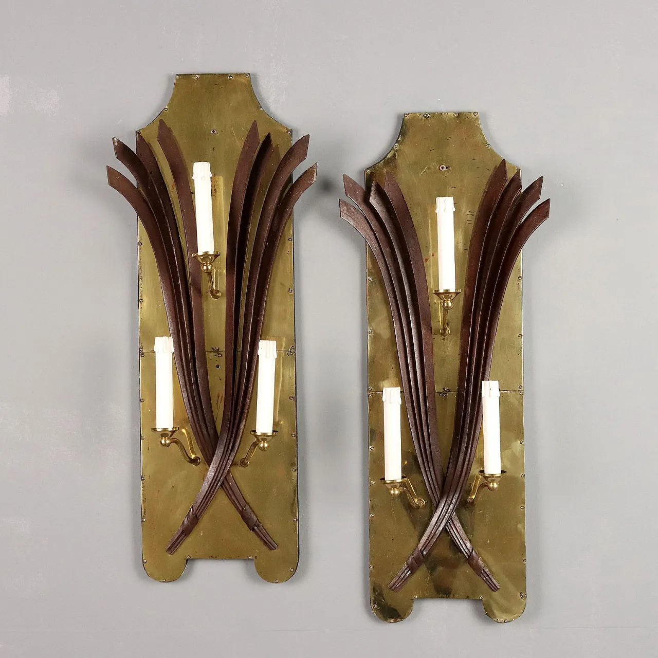 Coppia di Applique in ottone e lamerino, anni '40 1