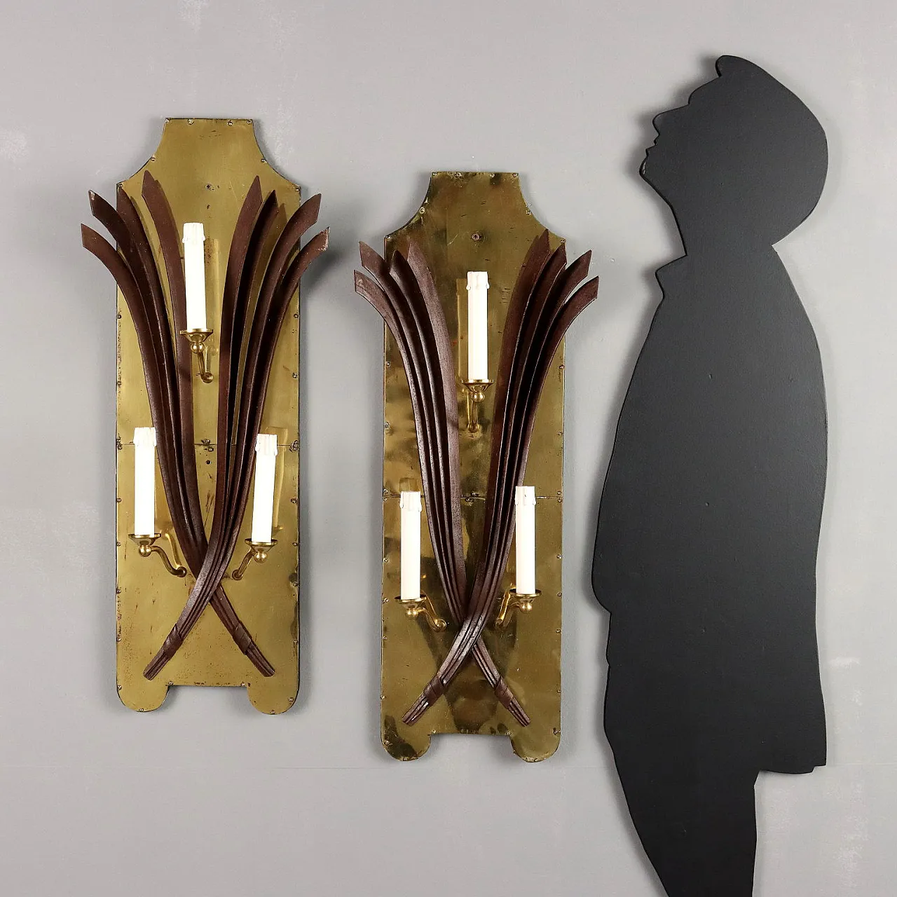 Coppia di Applique in ottone e lamerino, anni '40 2