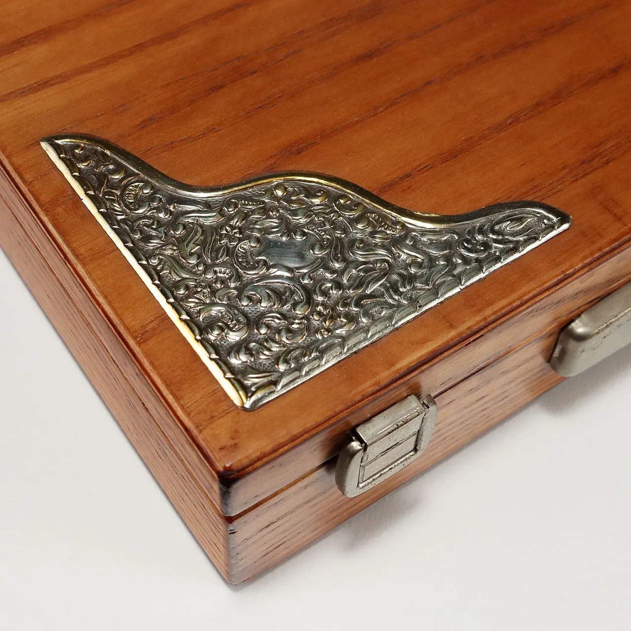 Scatola da gioco in legno e argento 925, '900 9