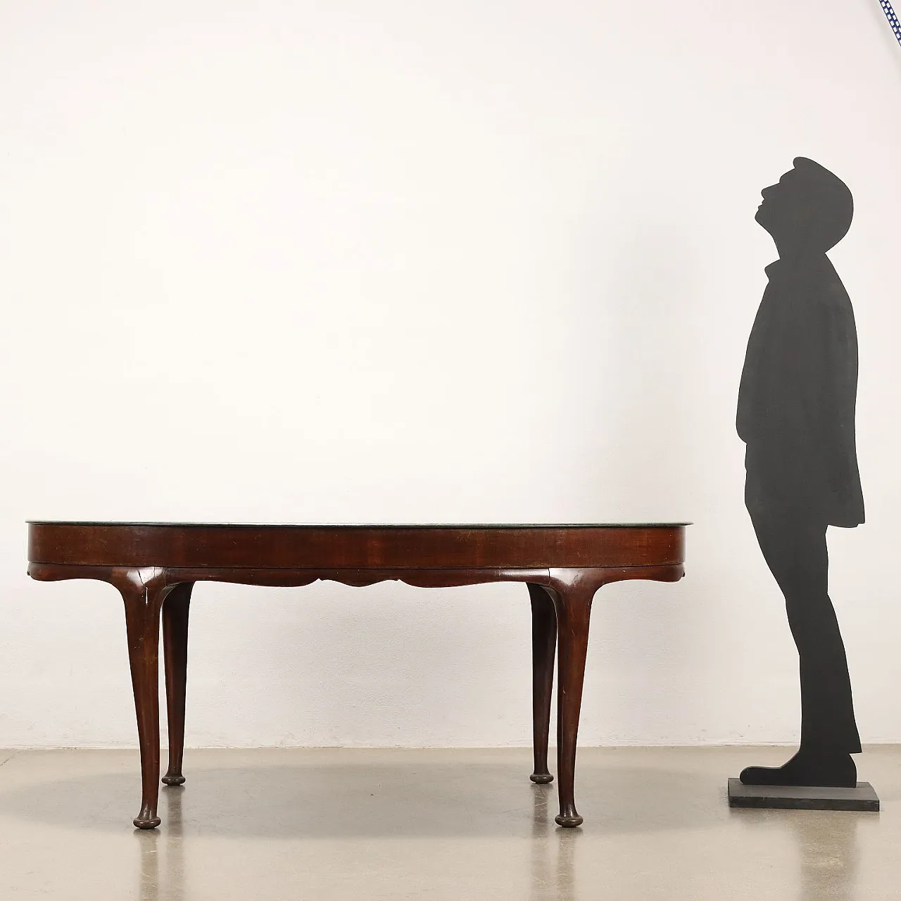 Oval table in stained beech and green marble top, 1950s 2