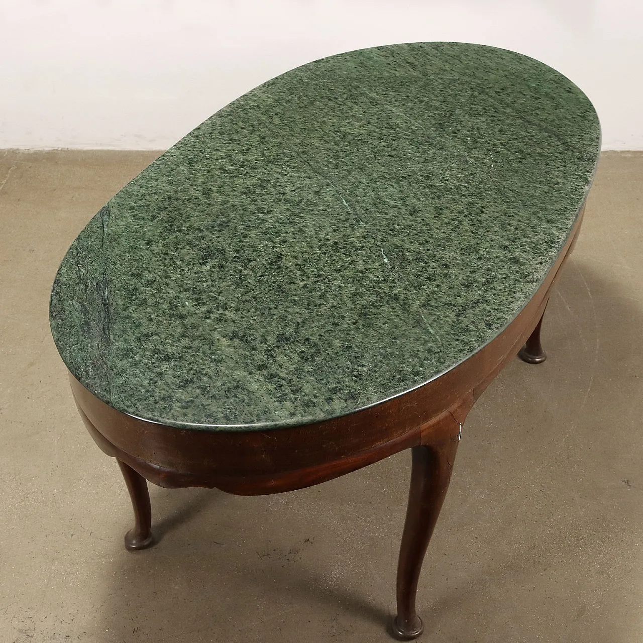 Oval table in stained beech and green marble top, 1950s 6