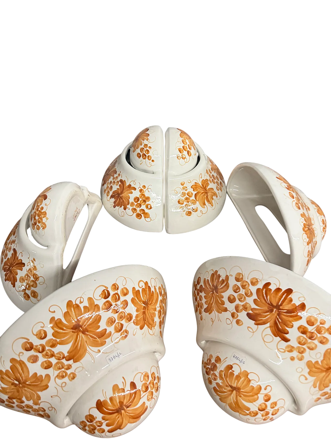6 hand painted ceramic sconces with orange flowers, 20th century 6