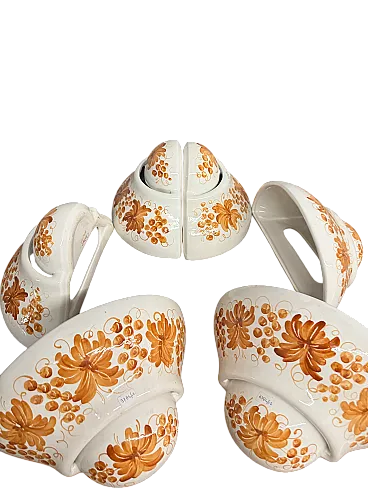 6 hand painted ceramic sconces with orange flowers, 20th century