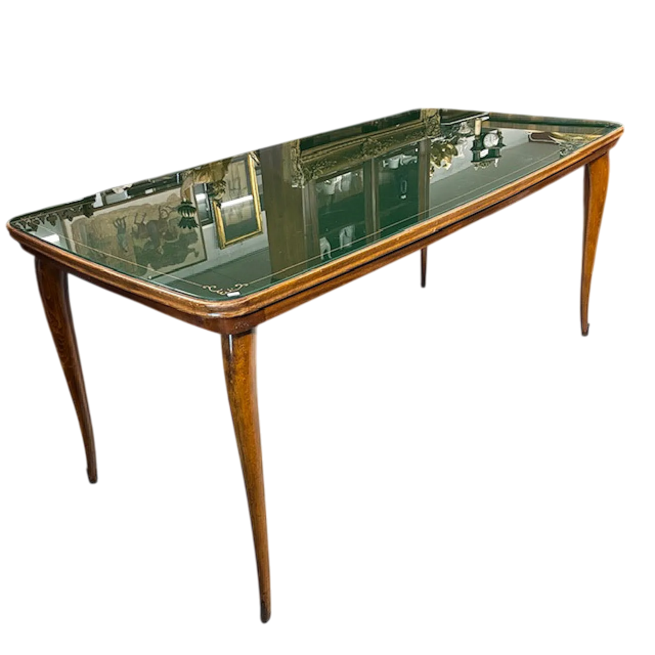 Italian Mid-century table with green painted glass top, 1960s 11