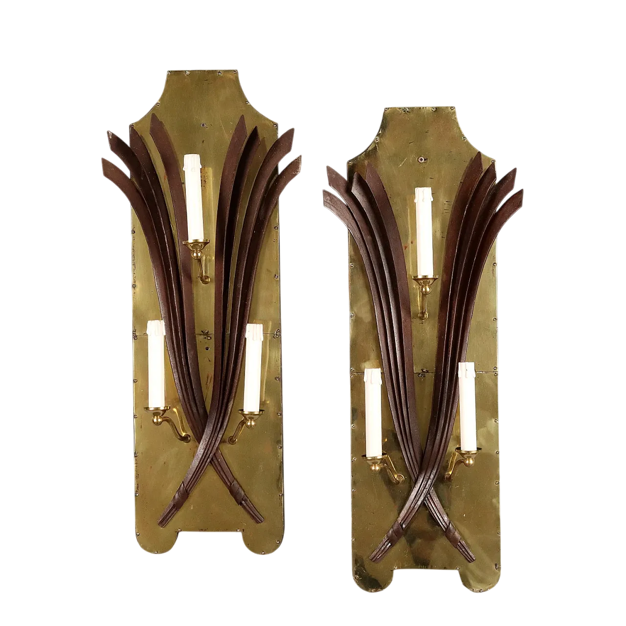 Coppia di Applique in ottone e lamerino, anni '40 9