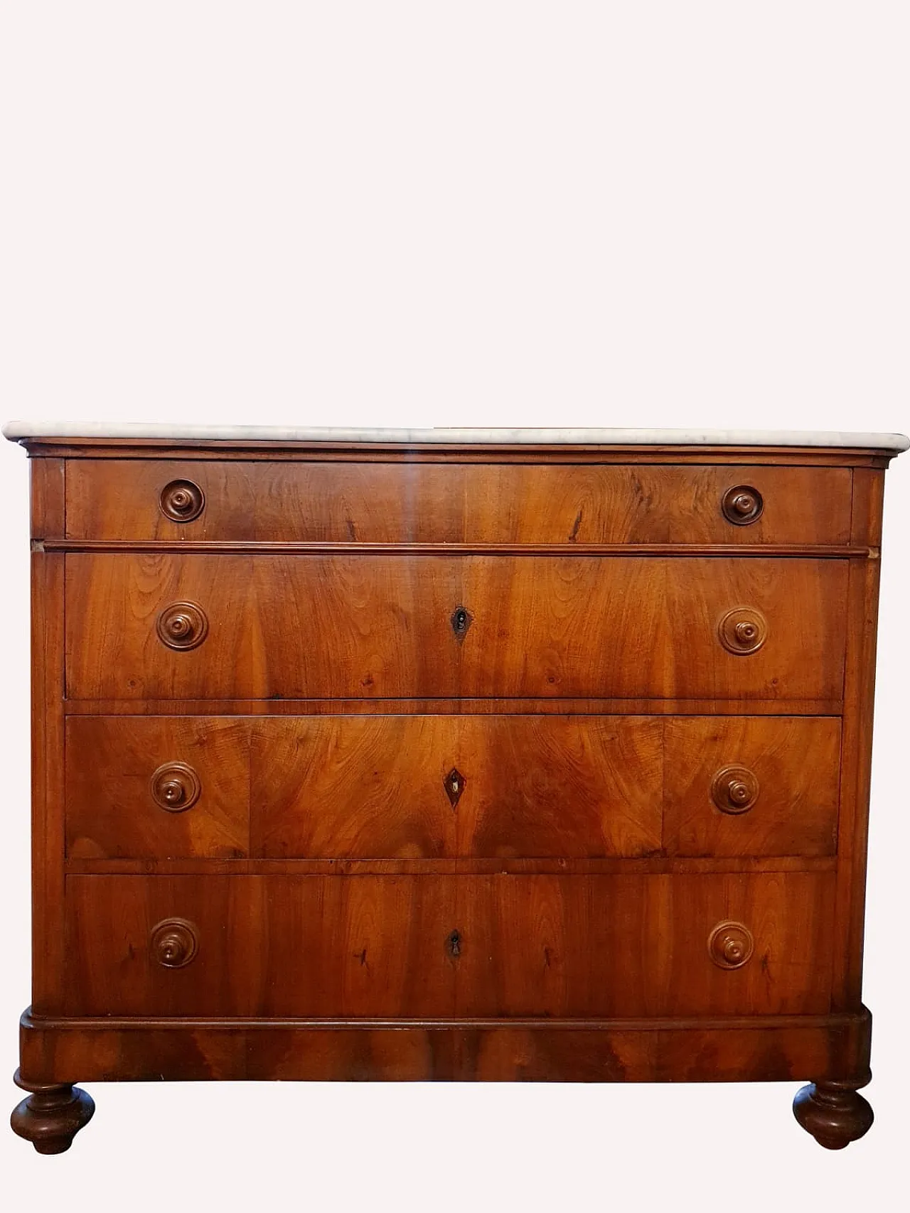 Cassettone Luigi Filippo in noce massello e marmo, '800 1