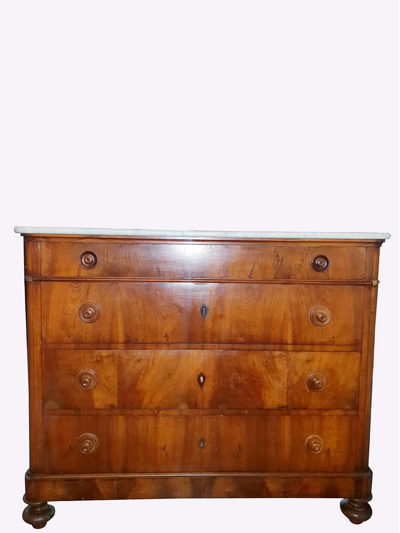 Cassettone Luigi Filippo in noce massello e marmo, '800 2