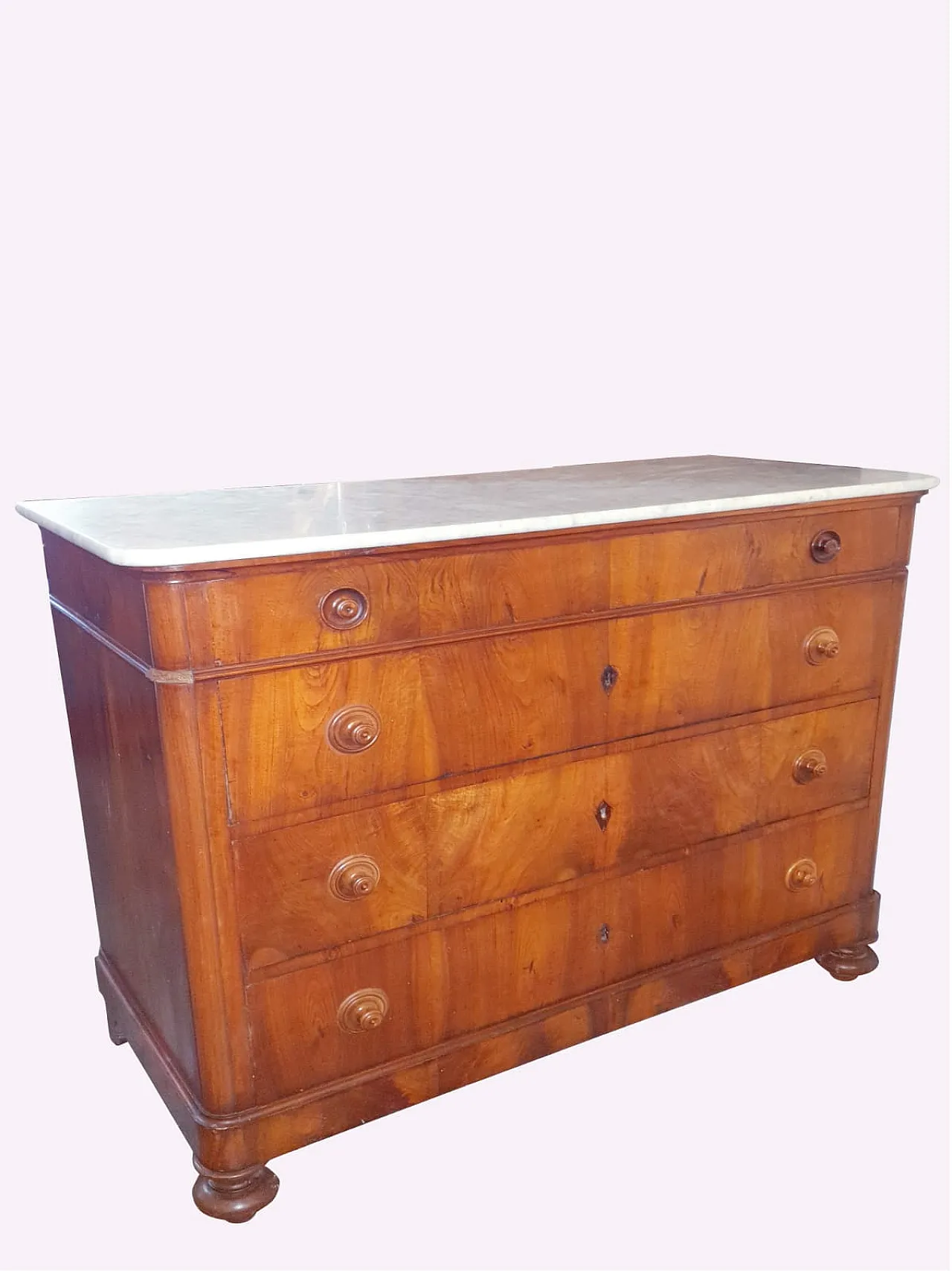 Cassettone Luigi Filippo in noce massello e marmo, '800 3