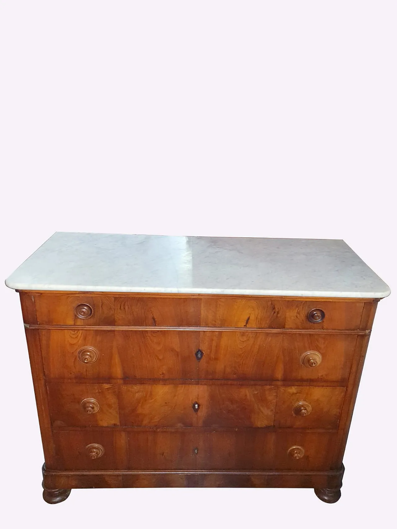 Cassettone Luigi Filippo in noce massello e marmo, '800 4