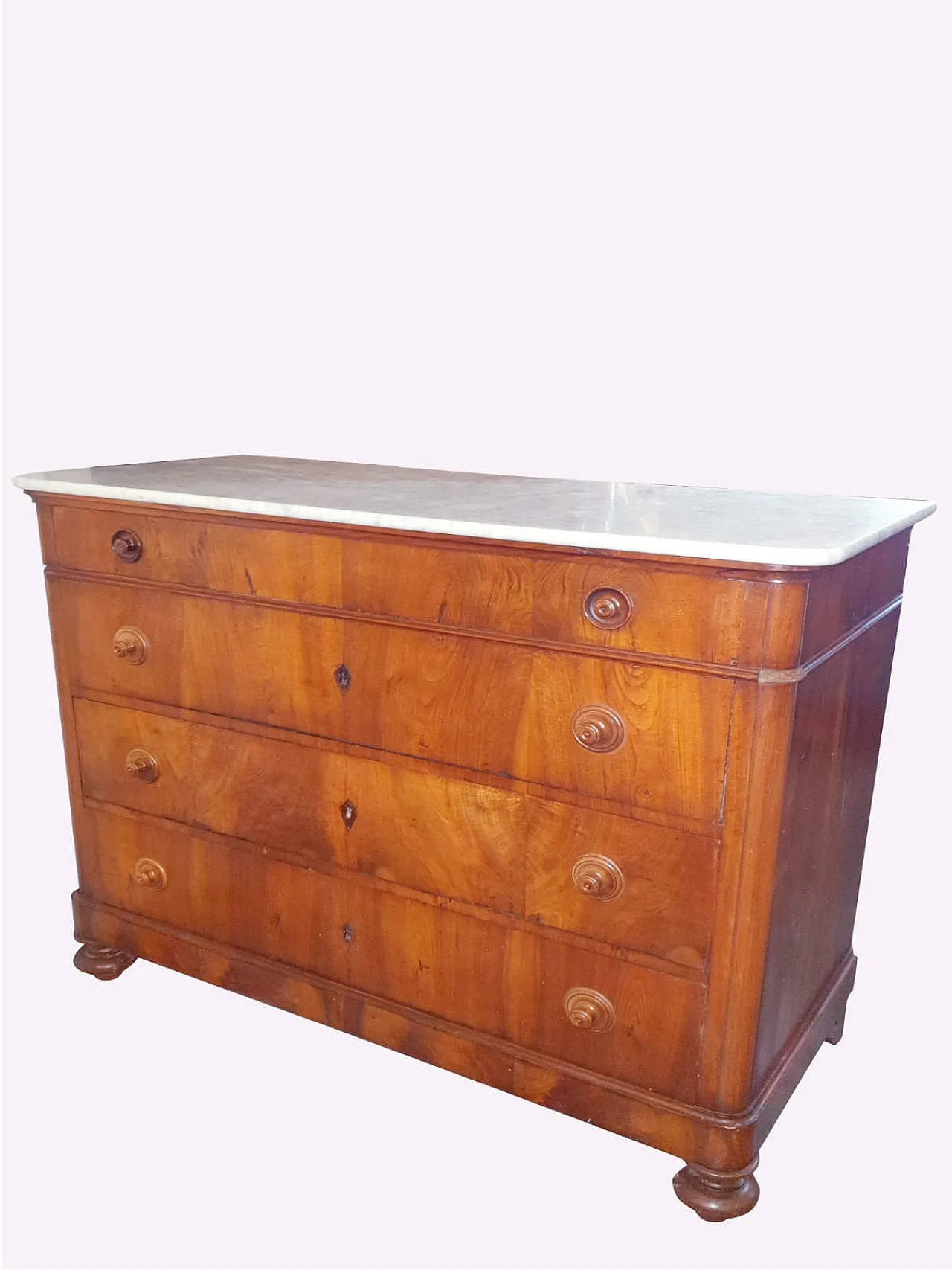 Cassettone Luigi Filippo in noce massello e marmo, '800 6