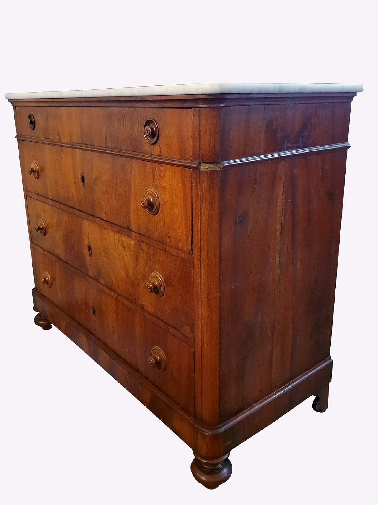 Cassettone Luigi Filippo in noce massello e marmo, '800 9