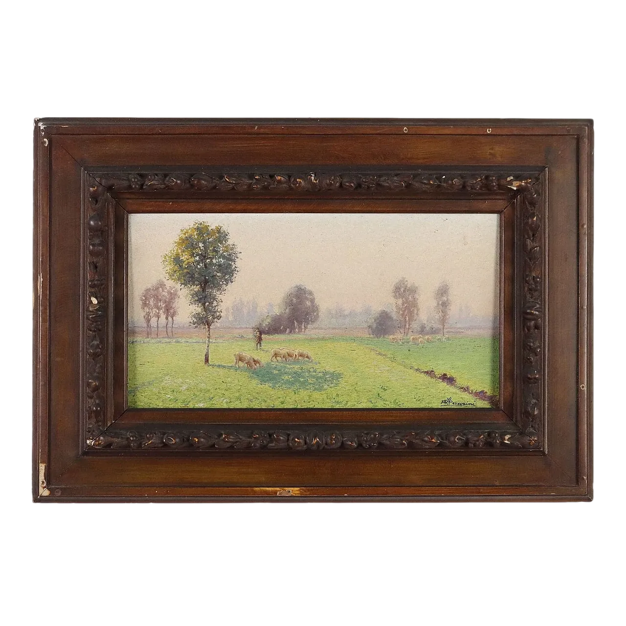 Paesaggio di Campagna con Gregge, olio su tavola, fine '800 11