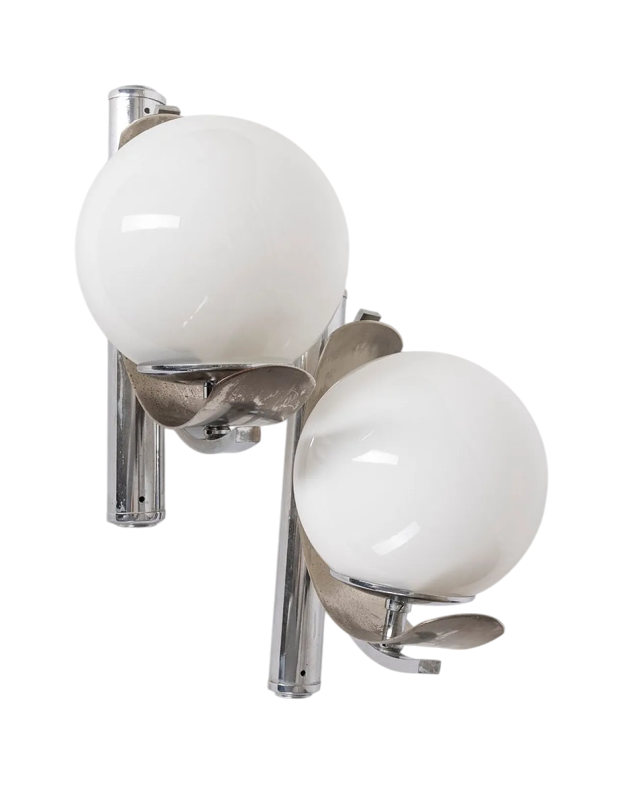 Coppia di lampade da parete in metallo e vetro, anni '80 8