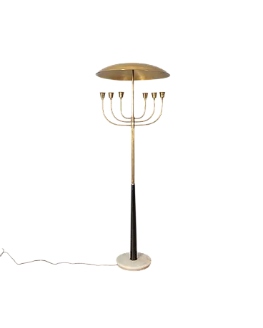 Lampada da terra in onice e ottone dorato, anni '50