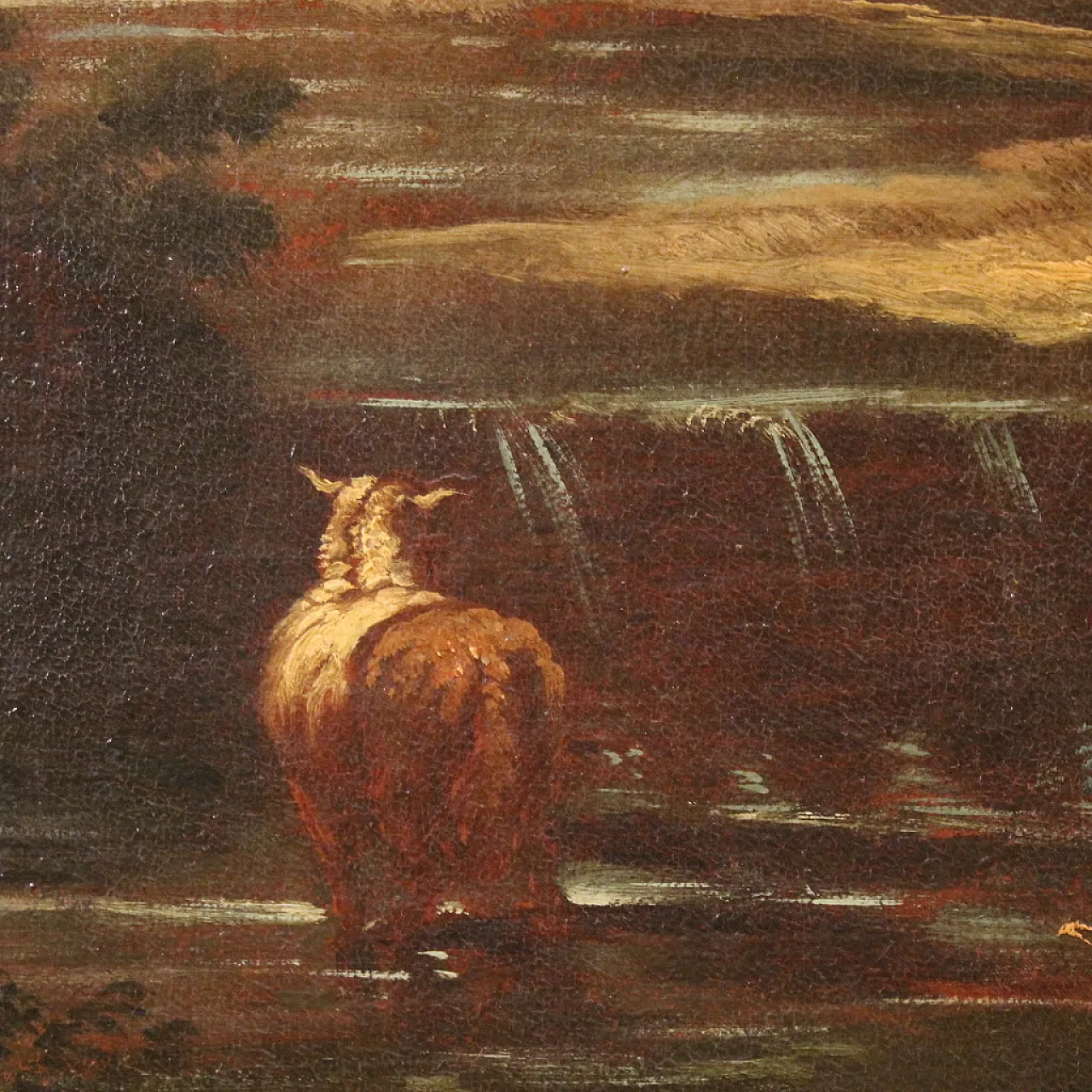 Paesaggio con scena pastorale, olio su tela, scuola romana, '600 10