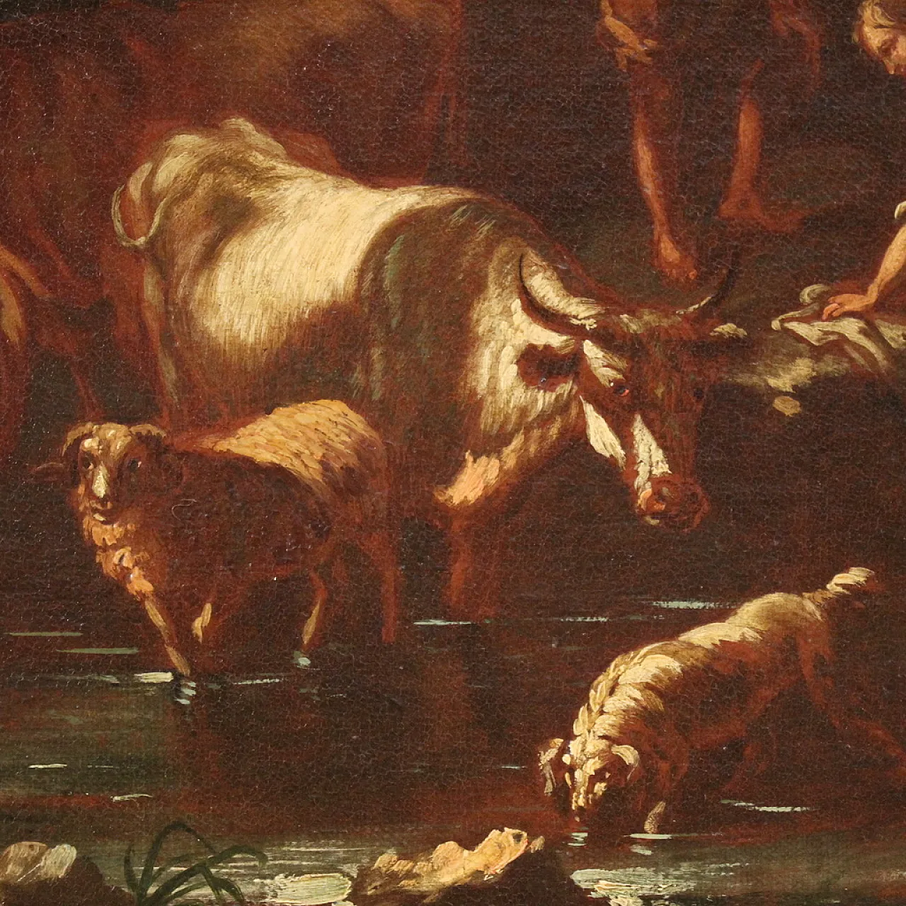 Paesaggio con scena pastorale, olio su tela, scuola romana, '600 11