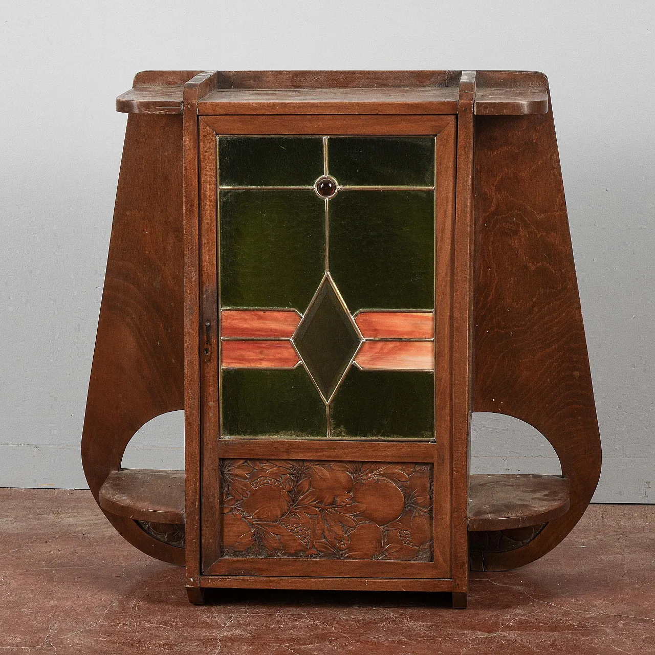 Vetrina teca in stile Liberty in legno, primo '900 1