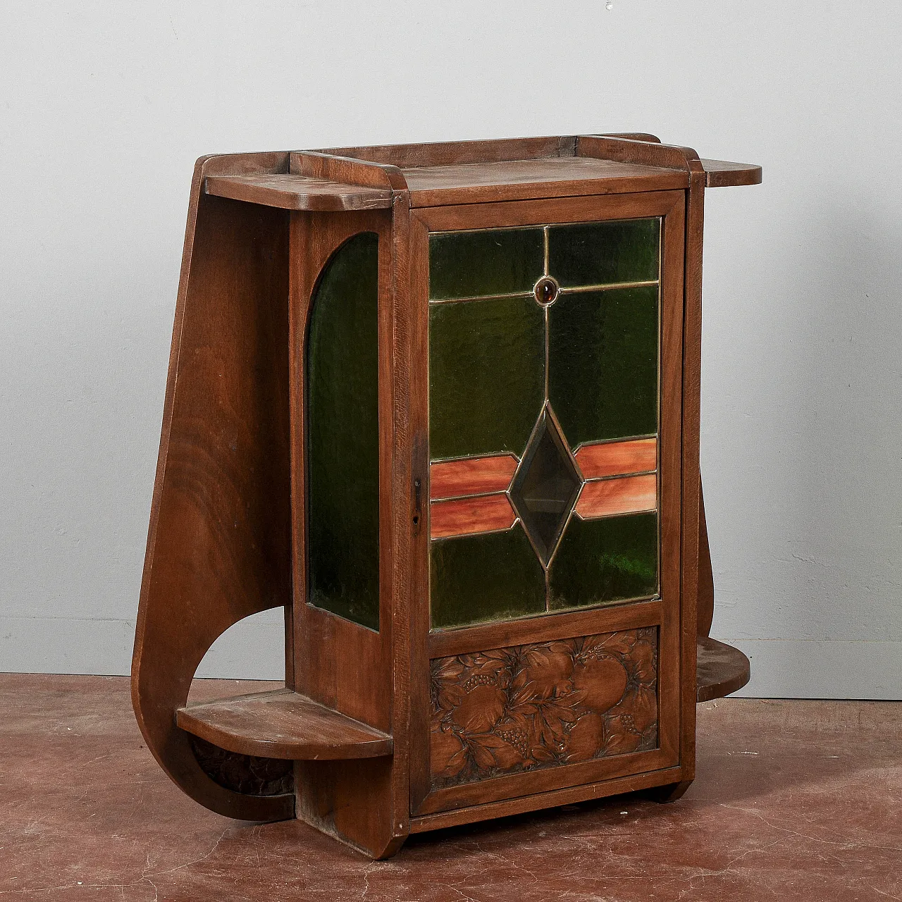 Vetrina teca in stile Liberty in legno, primo '900 2