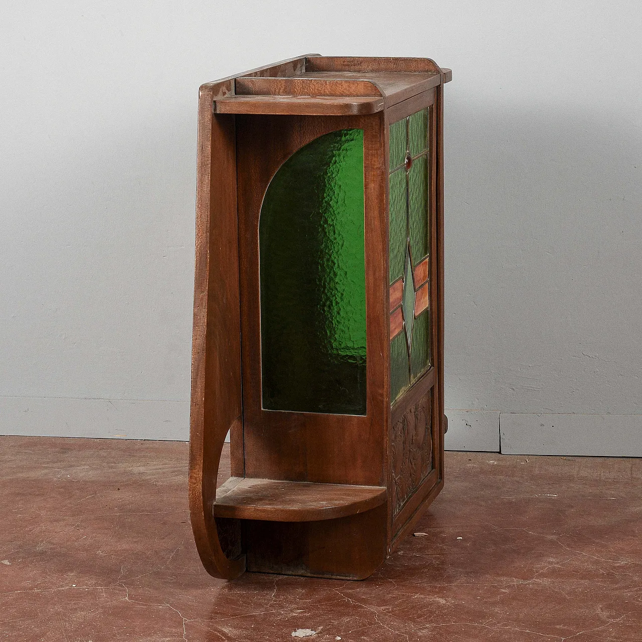 Vetrina teca in stile Liberty in legno, primo '900 4