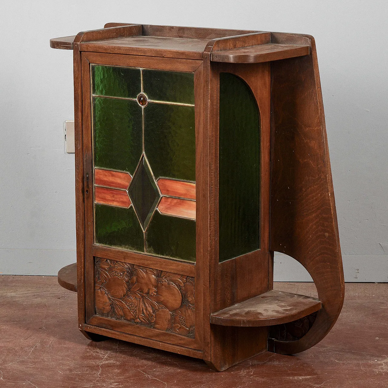 Vetrina teca in stile Liberty in legno, primo '900 6