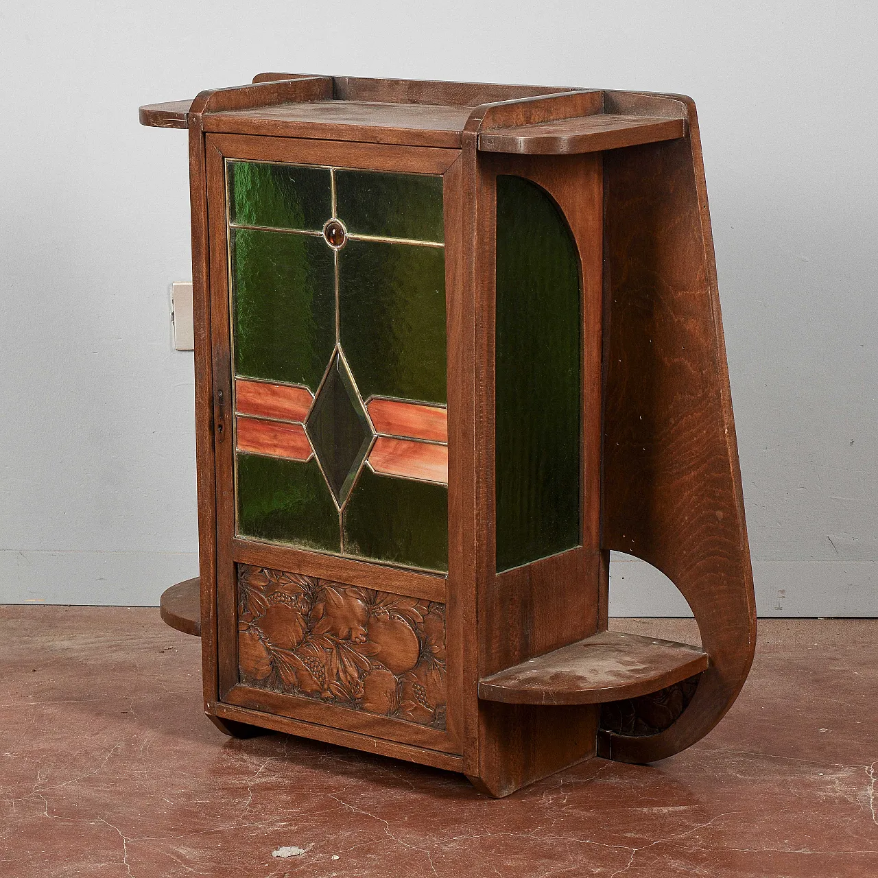 Vetrina teca in stile Liberty in legno, primo '900 7