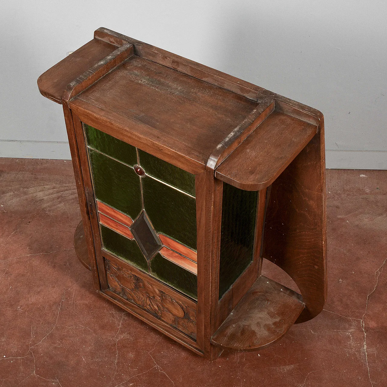 Vetrina teca in stile Liberty in legno, primo '900 8