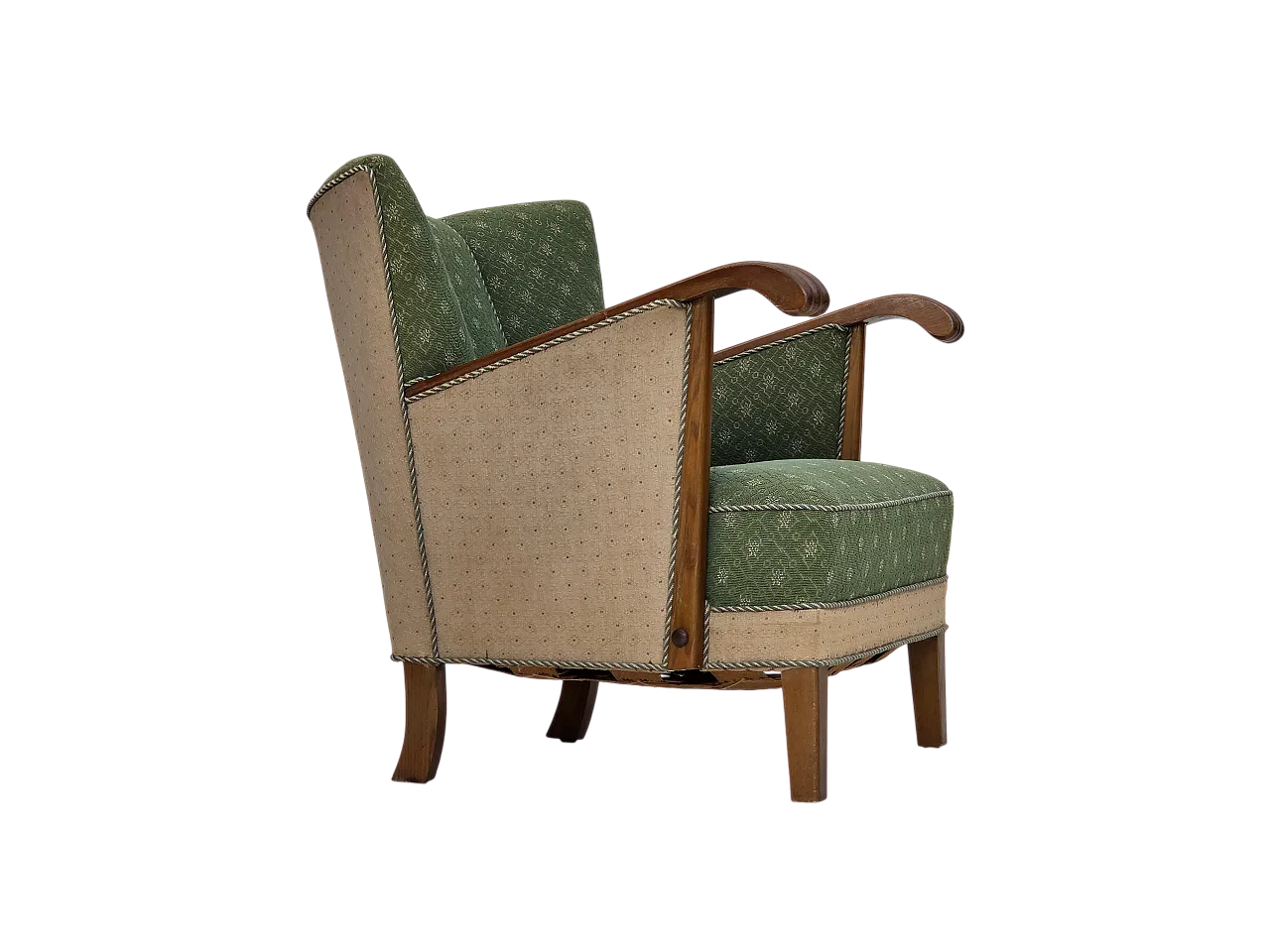 Anni '50, poltrona danese, tessuto originale di lana mobili verdi/beige. 21