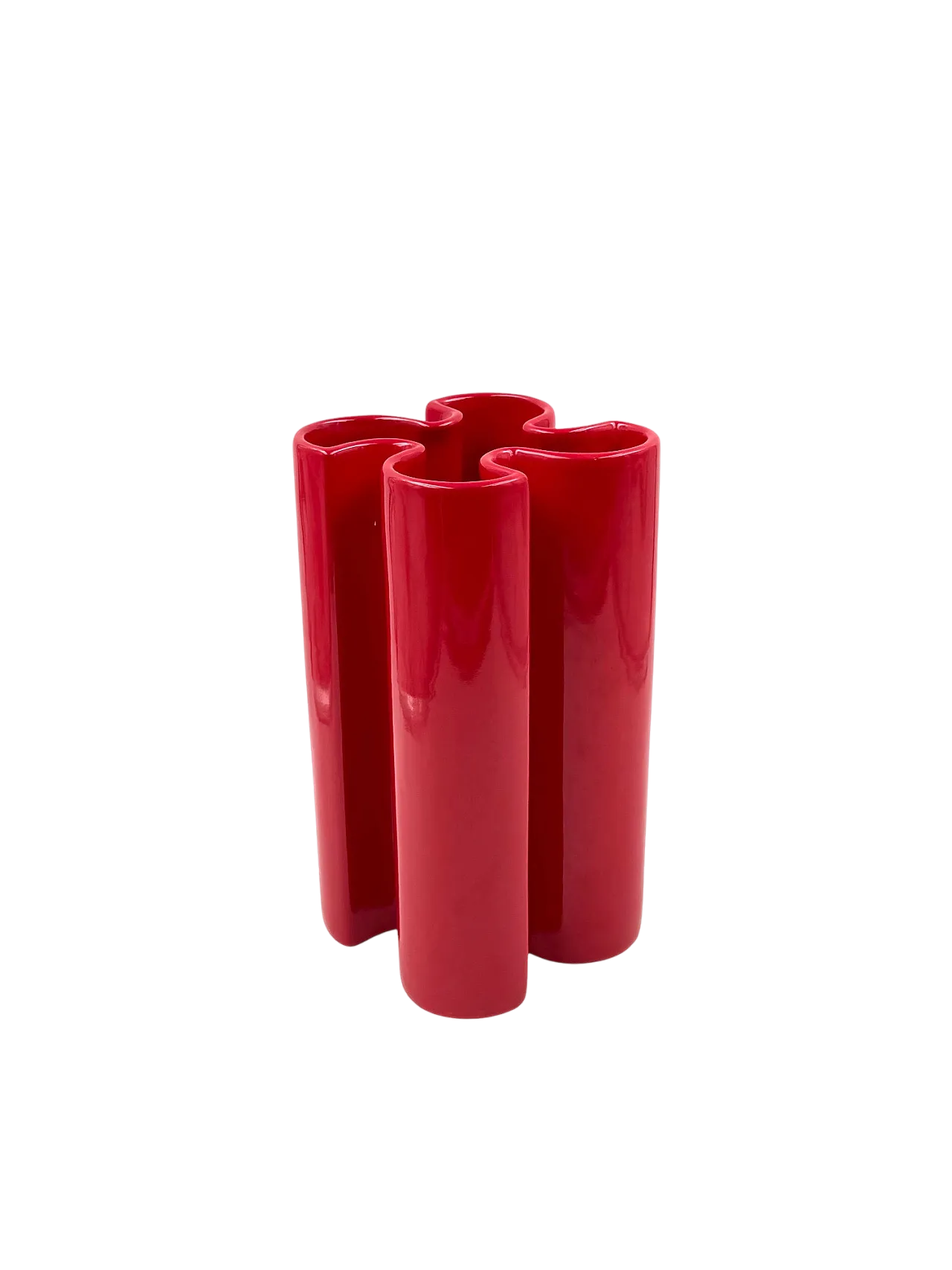 Franco Bettonica, Space age rare red ceramic vase, Gabbianelli Italy c 16