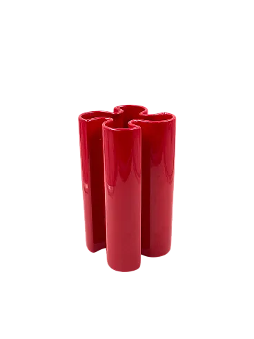 Franco Bettonica, Space age rare red ceramic vase, Gabbianelli Italy c