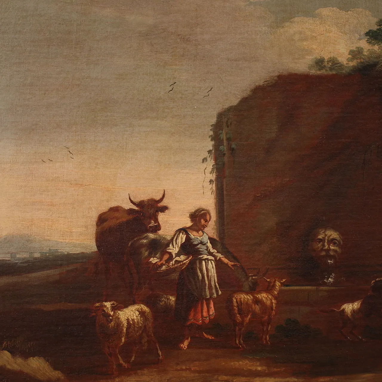 Bucolic landscape painting figures, pastoral scene,  17th century 6