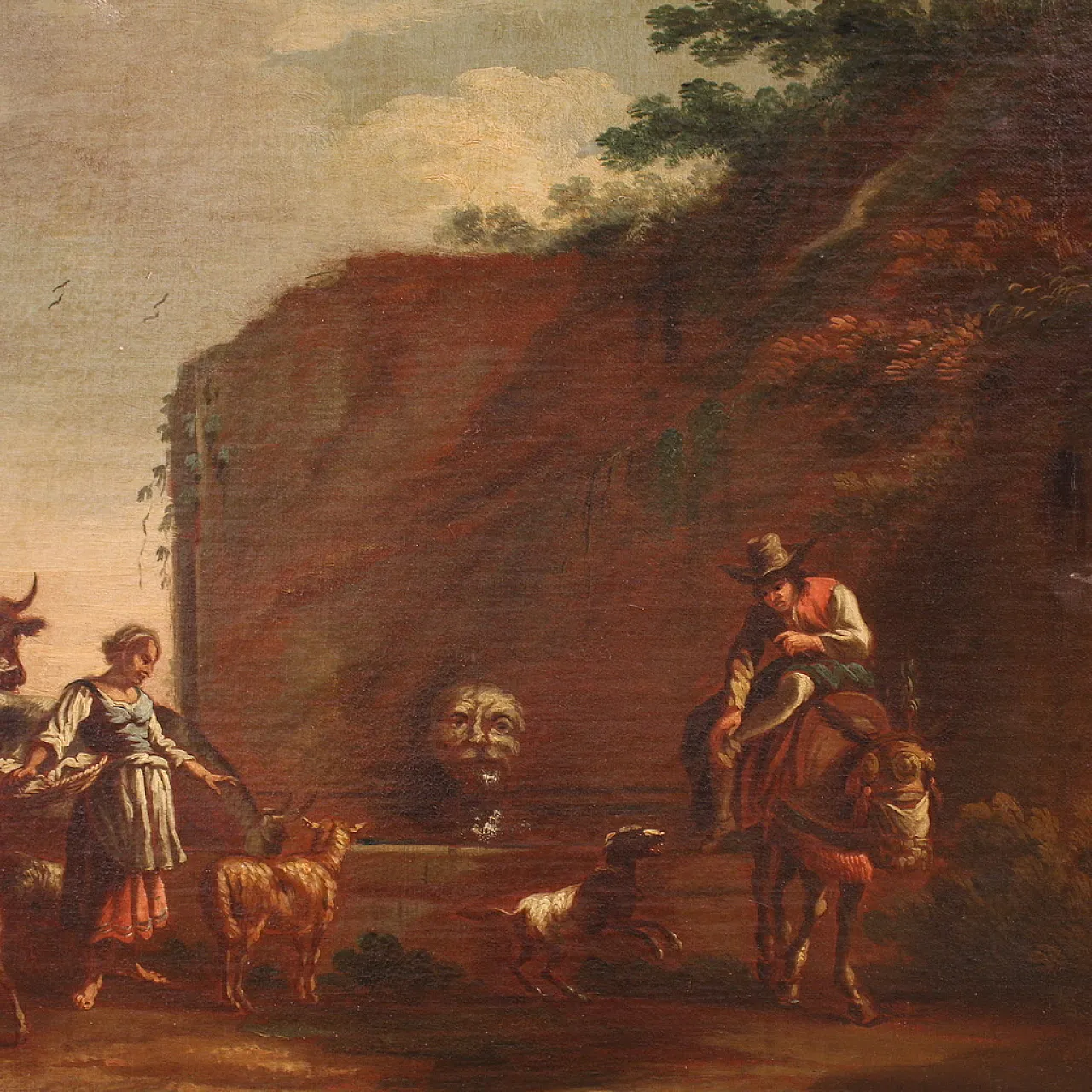 Bucolic landscape painting figures, pastoral scene,  17th century 7