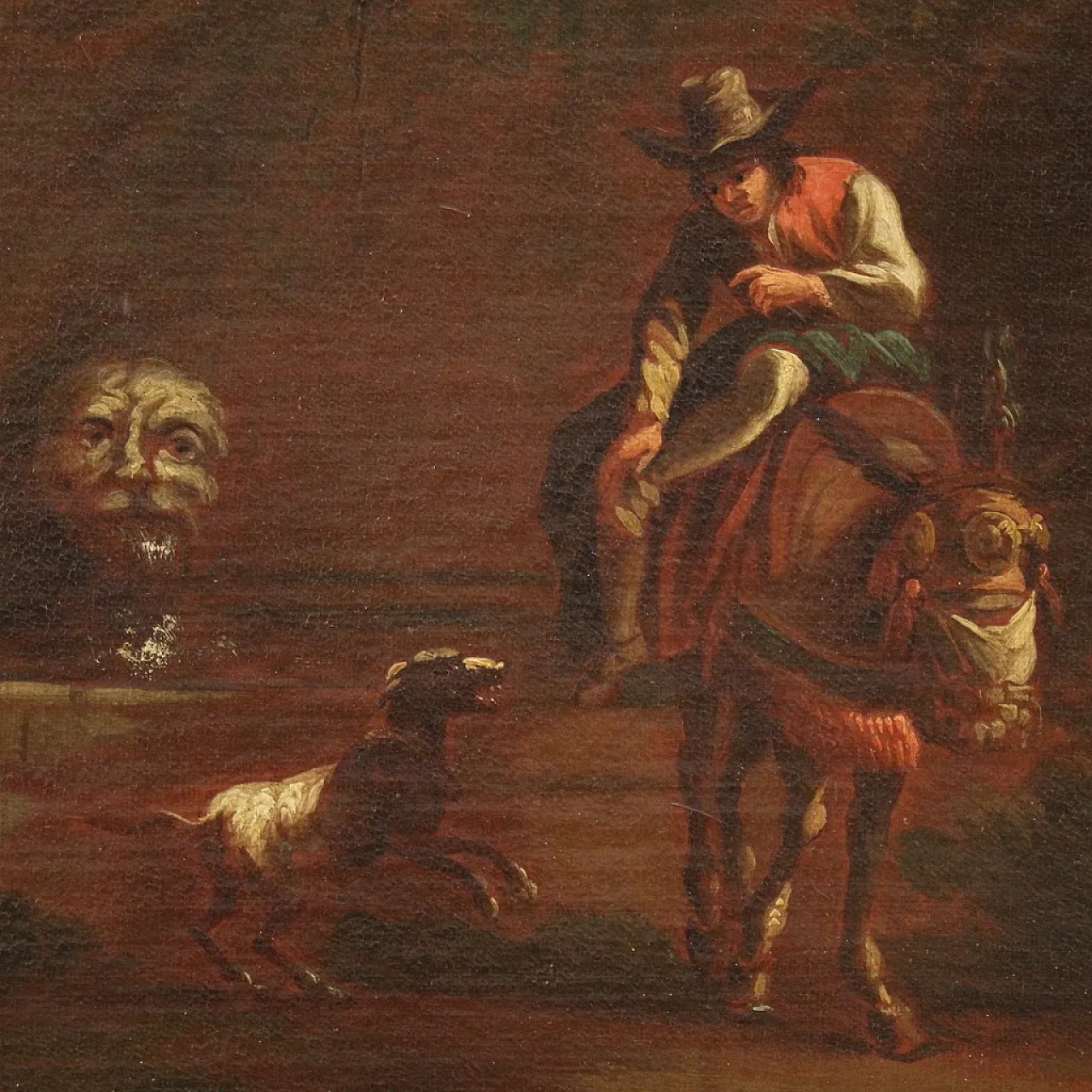 Bucolic landscape painting figures, pastoral scene,  17th century 8