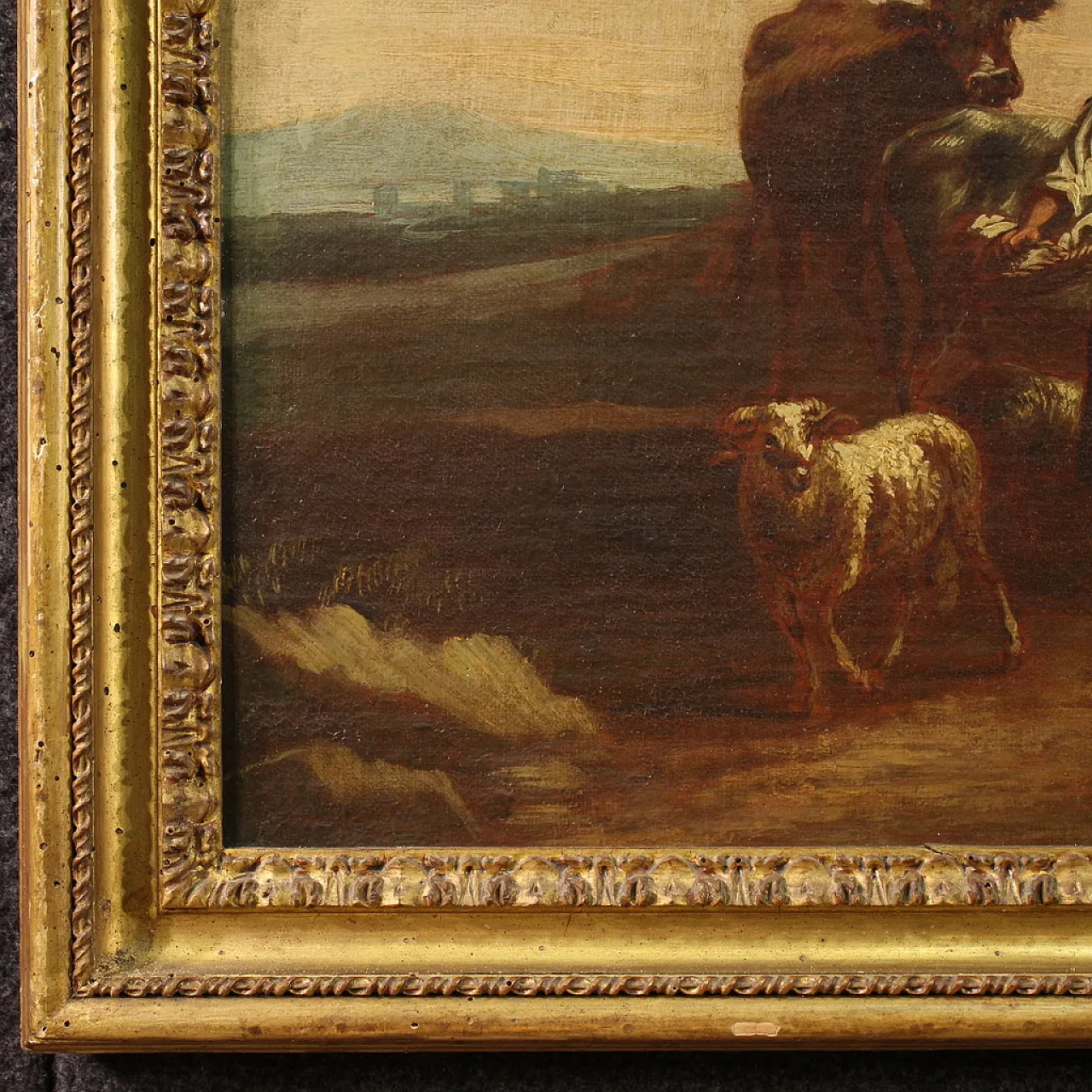 Bucolic landscape painting figures, pastoral scene,  17th century 9