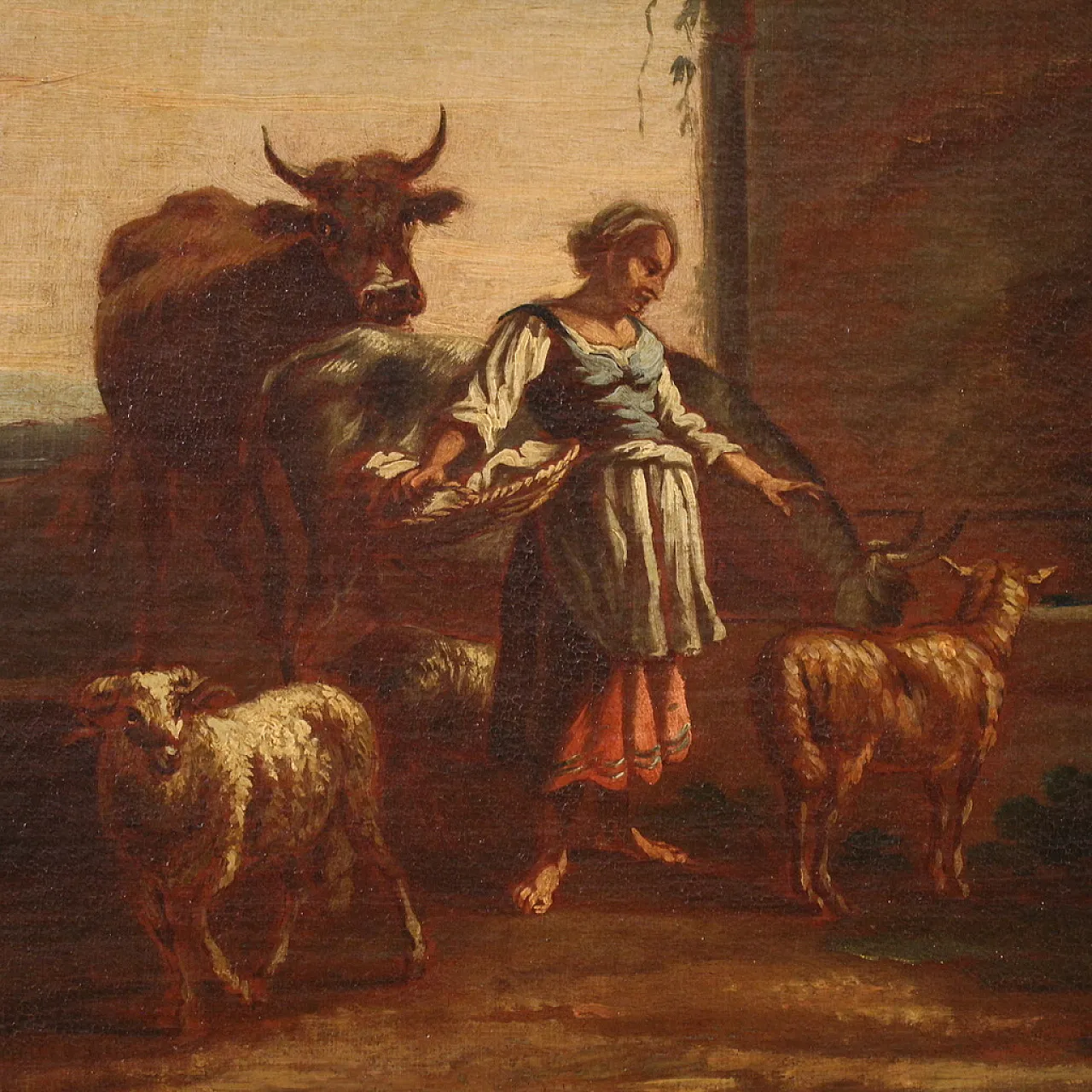 Bucolic landscape painting figures, pastoral scene,  17th century 11