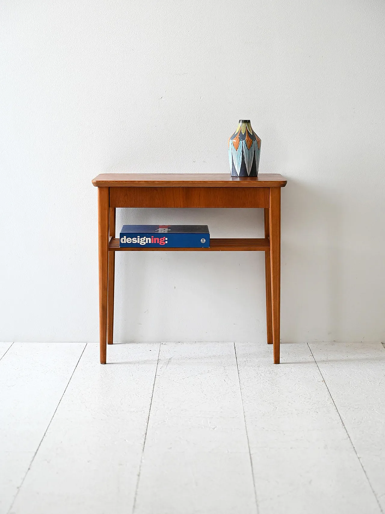 Vintage Teak Scandinavian bedside table with shelf 1