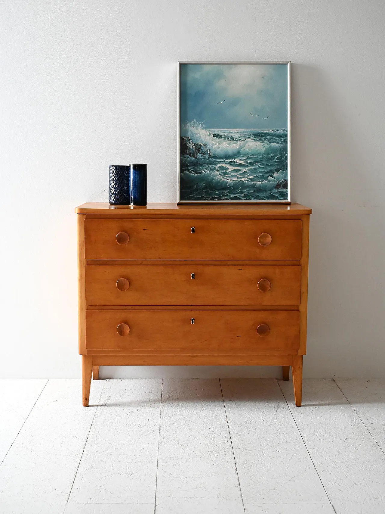 Cassettiera scandinava vintage in rovere anni ’50 1