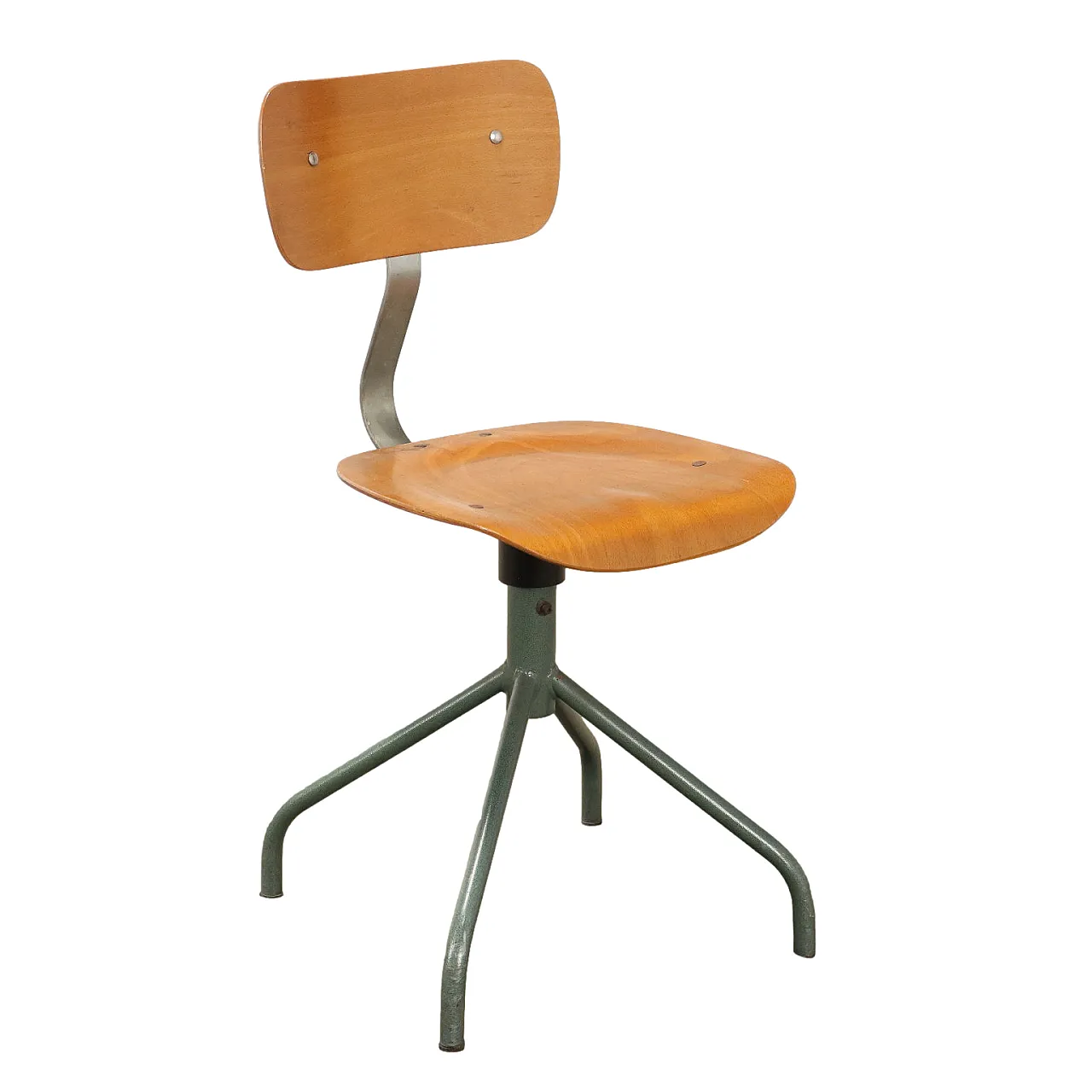 Sgabello Industriale in metallo e compensato, fine '900 1