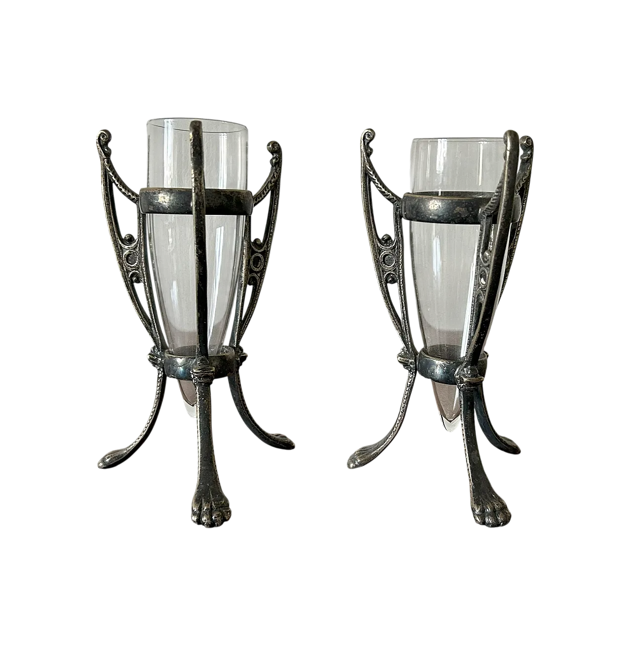 Pair of small lamps in Silverpilated Art Nouveau, 20s 6
