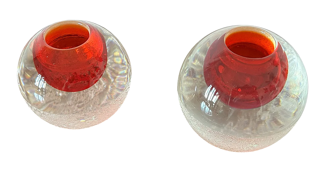 Pair of spherical blown glass vases by Seguso arte art, 50s 10