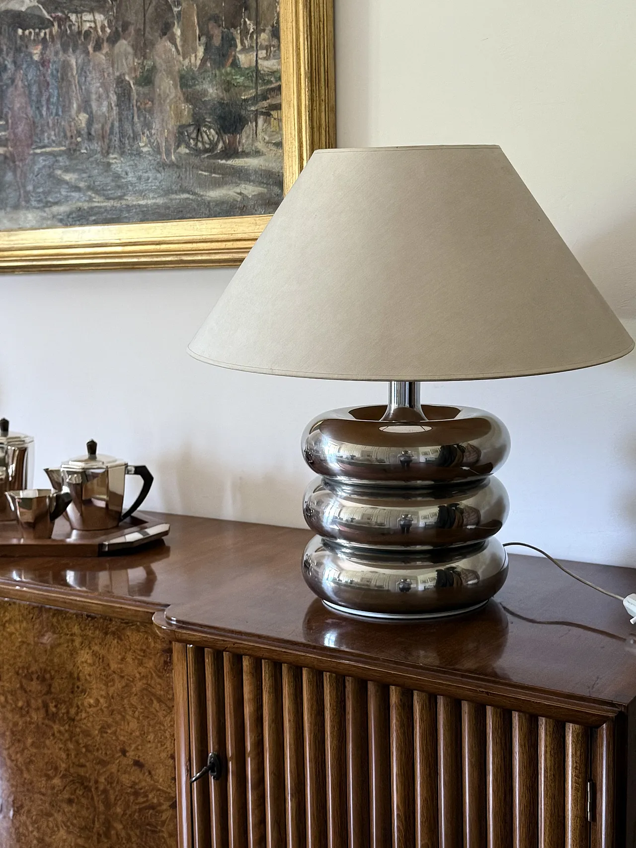 Hollywood Regency Chromed Table Lamp Base, Lights Milan Italy, 1970s 2