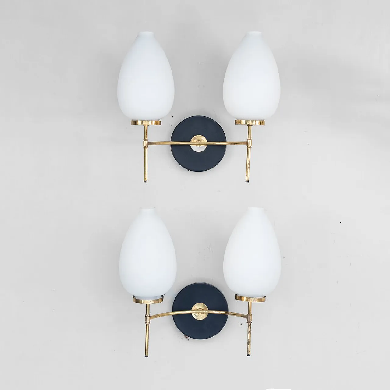 Pair of Glass and Brass Wall Lamps, 1950s 1