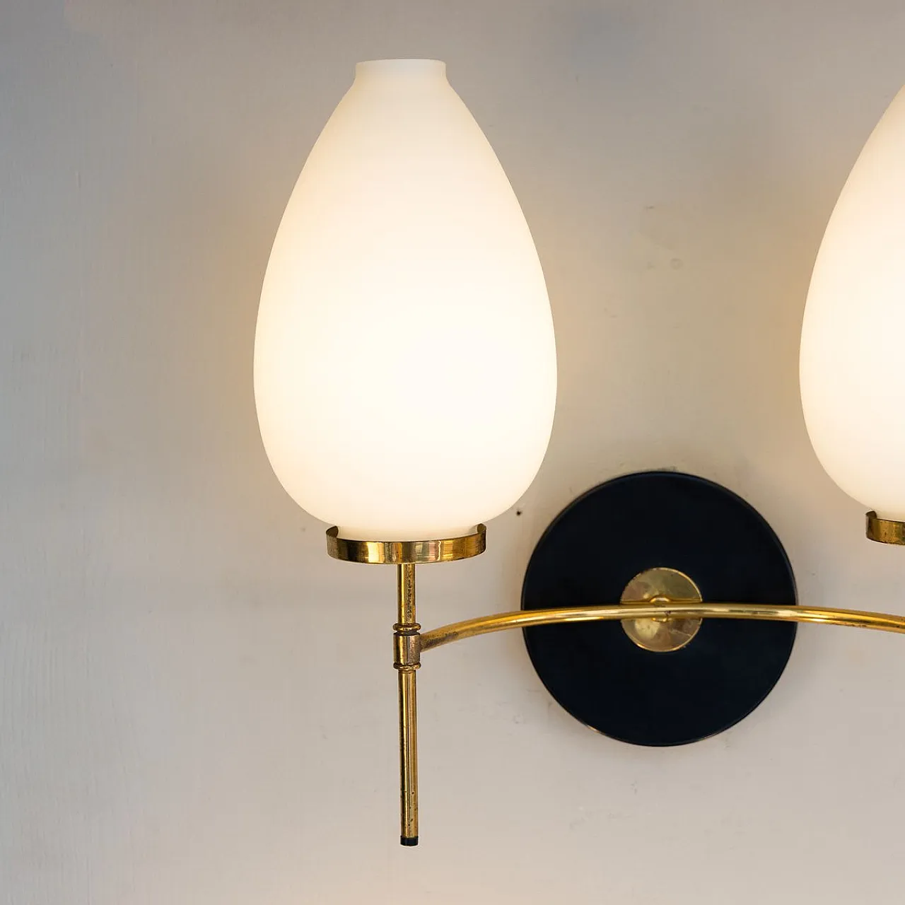 Pair of Glass and Brass Wall Lamps, 1950s 4