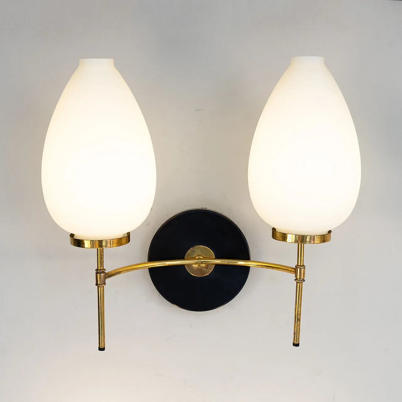 Pair of Glass and Brass Wall Lamps, 1950s 6