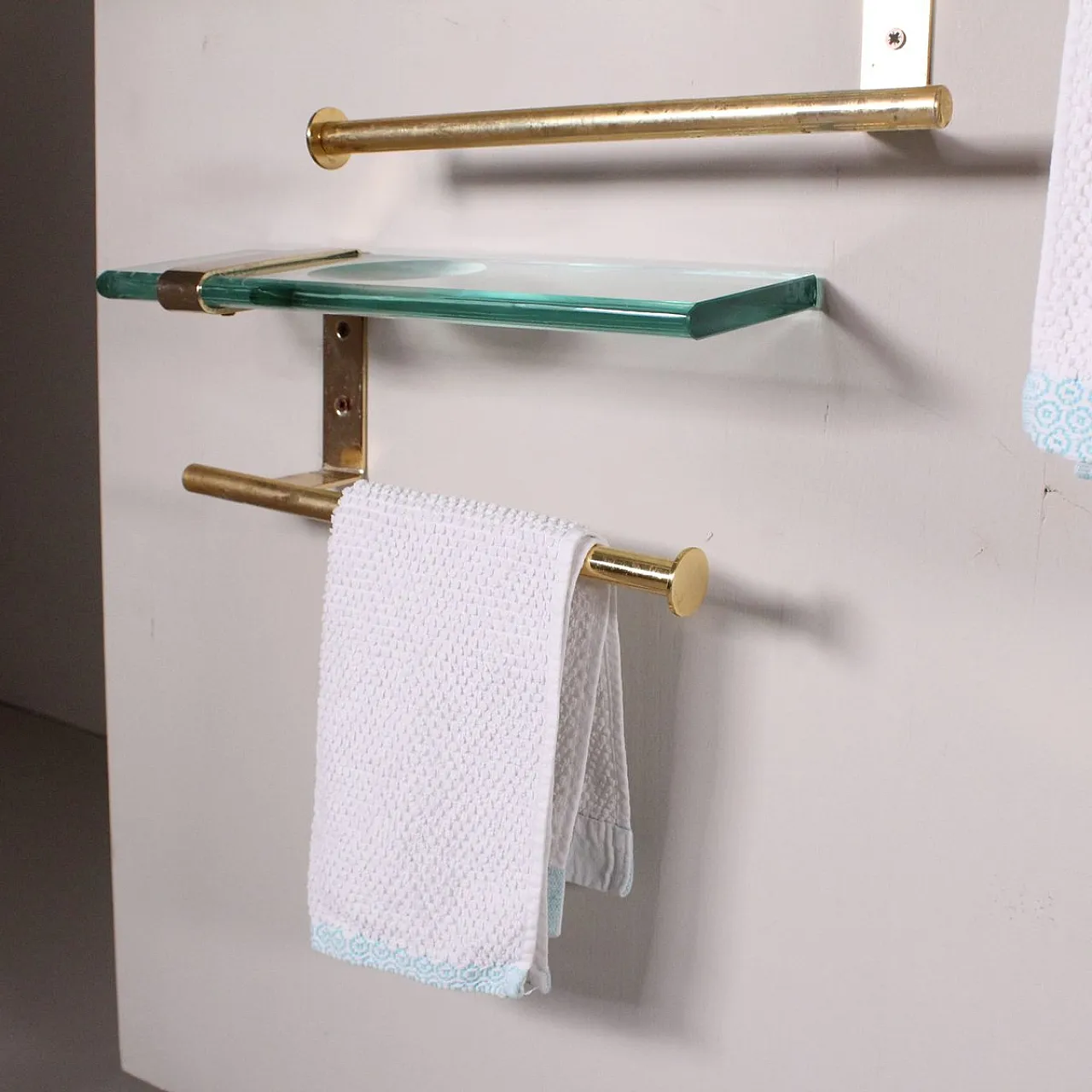 6 Glass and Brass Bathroom Set in the style of Fontana Arte, 70s 6