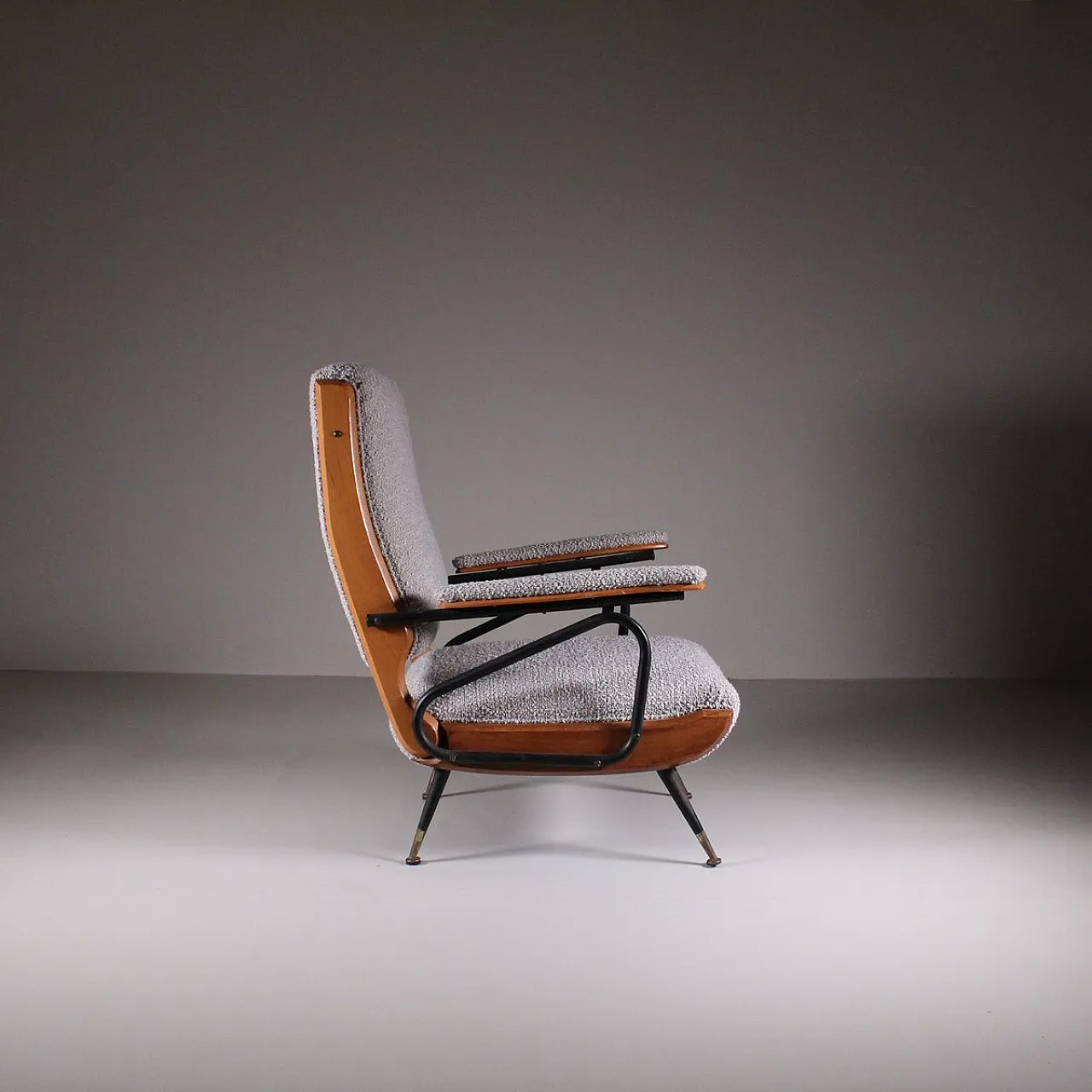 Coppia di Sedie reclinabili in Bouclé, Italia, 1960 12