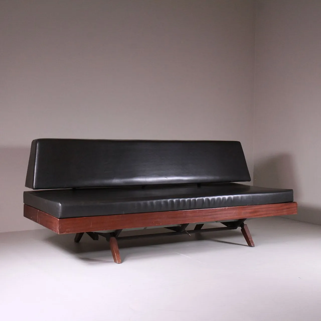 Black Vinyl and Wood Sofa, 1970 1