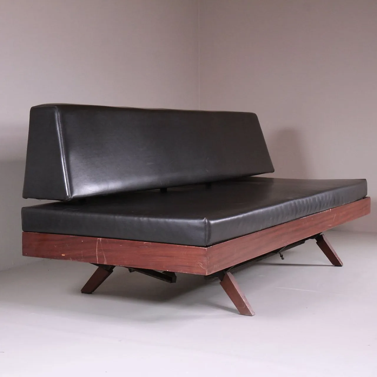 Black Vinyl and Wood Sofa, 1970 2